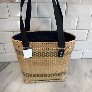 Bamboo Basket Weave Purse W/Canvas Handles New With Tag Balik Bryan Handicraft